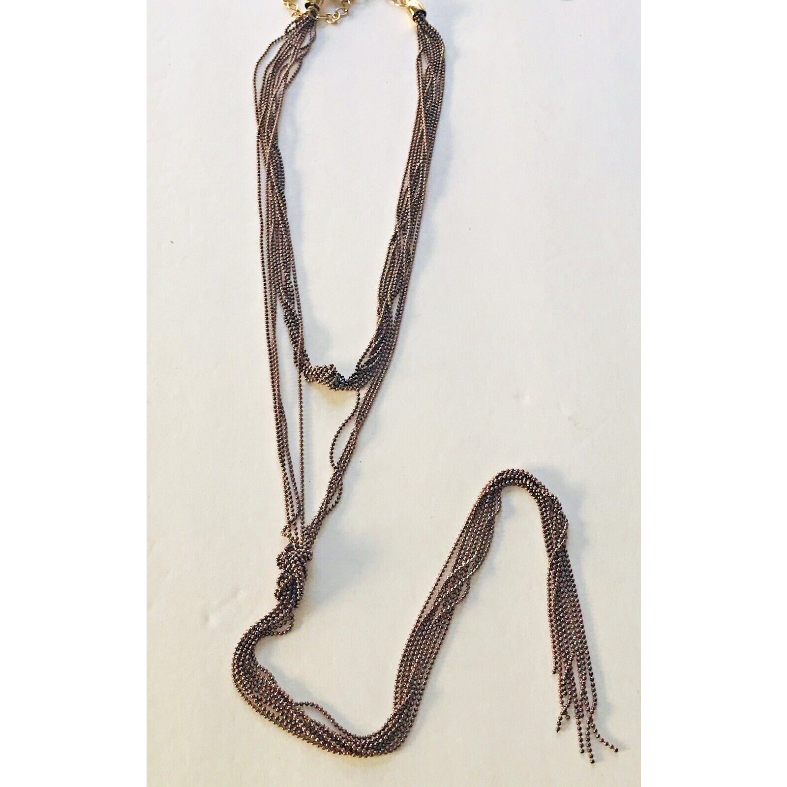 Bella Jack Necklace Multi Strand Ball Chain Double Layer Knotted Dangle Tassel